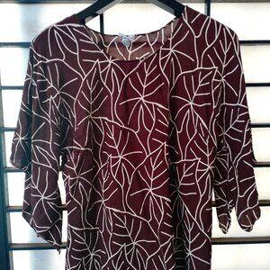 Women's KALO Hawaiian Hamakua Top Blouse Brown Size M